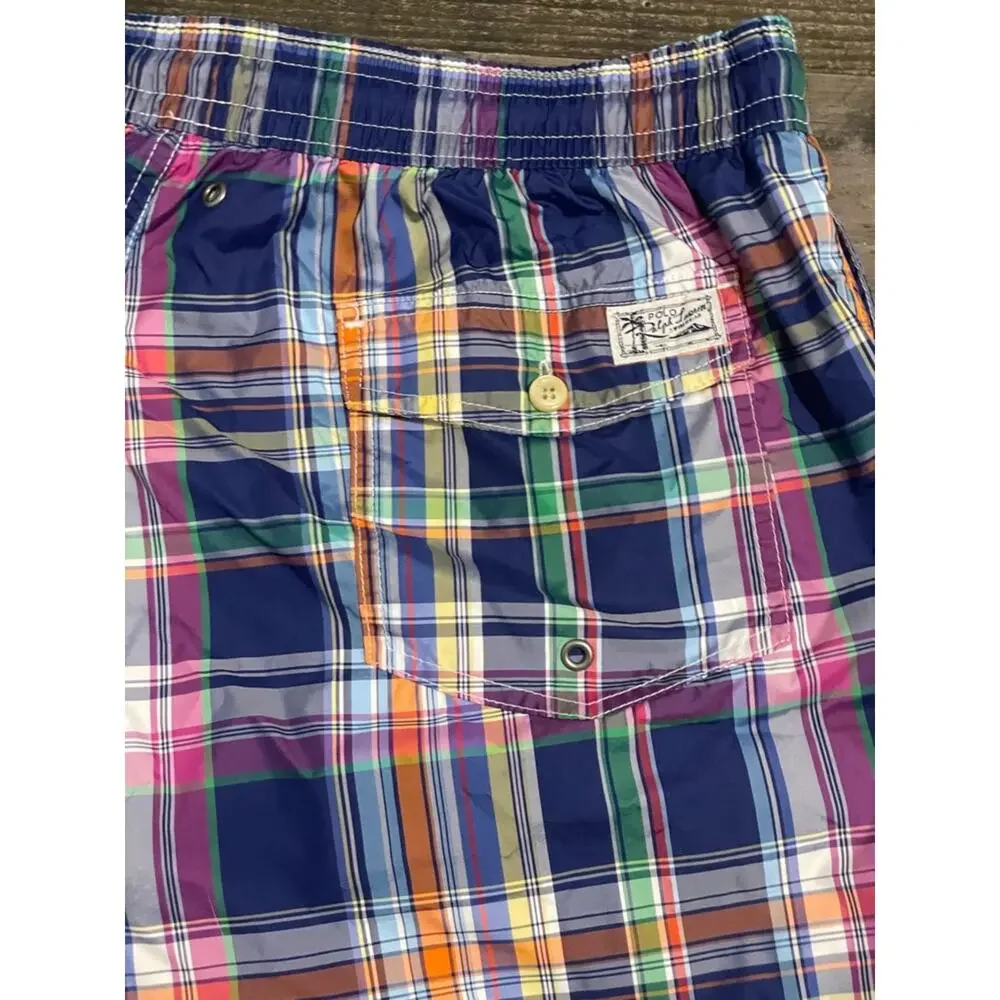 Polo Ralph Lauren Madras Plaid Swim Trunks XXL Navy Multicolor Quick Dry